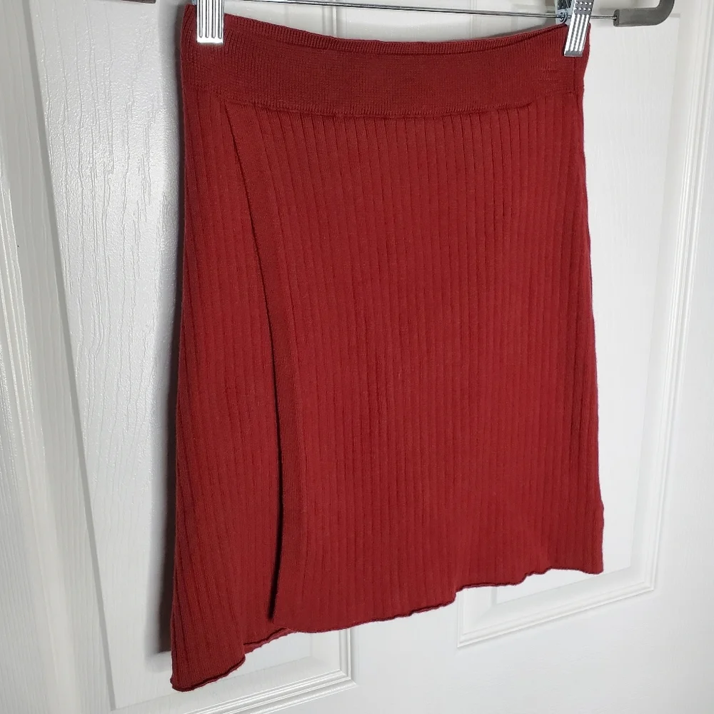 Free People Revolve Maroon Red High Rise Ribbed Knit Mod Wrap Skirt